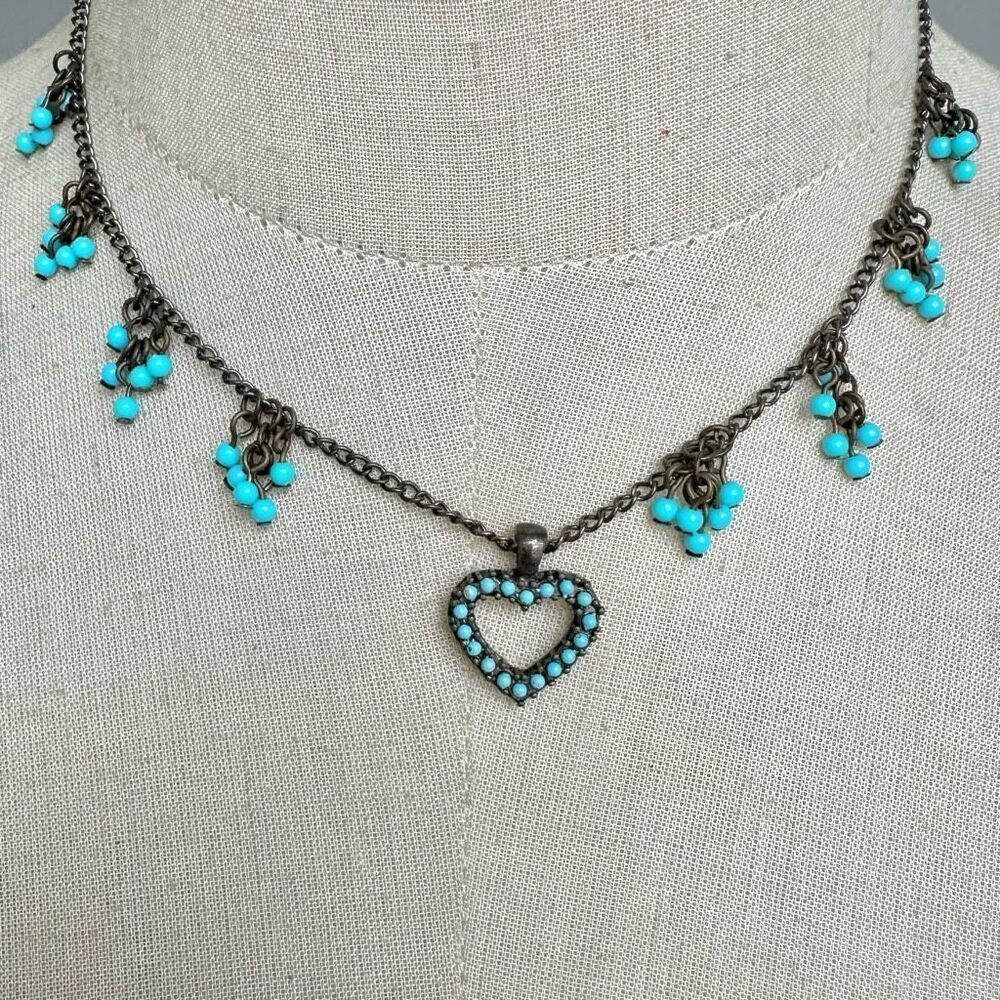 Blue heart beaded necklace